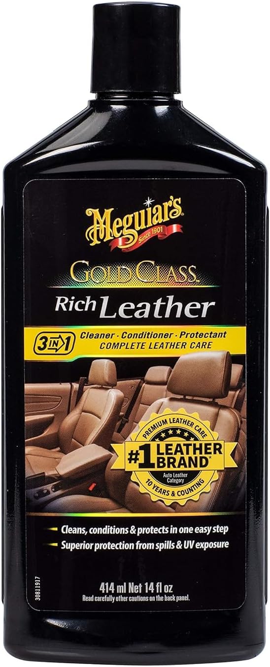 Meguiar's G7214 Gold Class Rich Leather Lotion - Cleans, Conditions & Protects for Complete Leather Care - 14 Oz Bottle